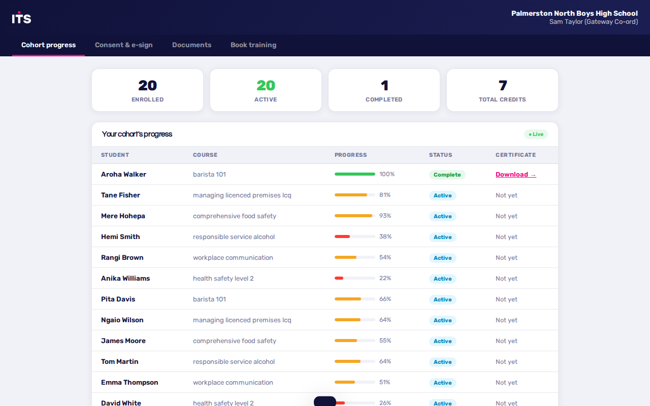 School partner portal, live